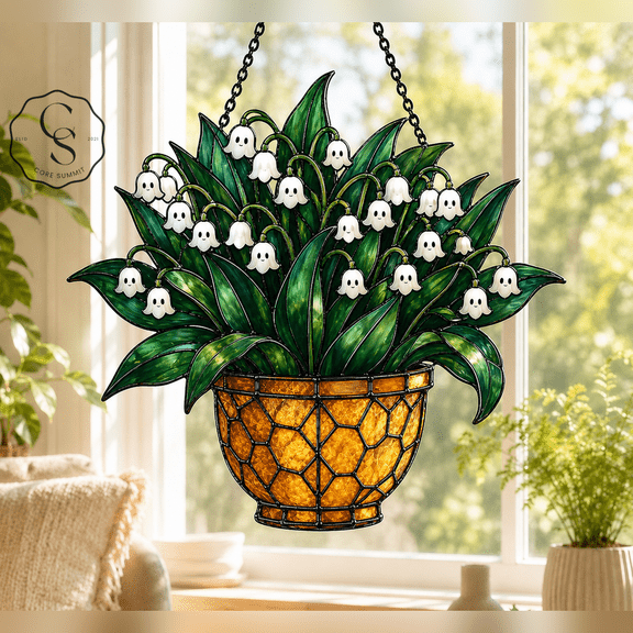 Suncatcher Lily Ghost Floral Acrylic Window Hanging for Halloween Decor