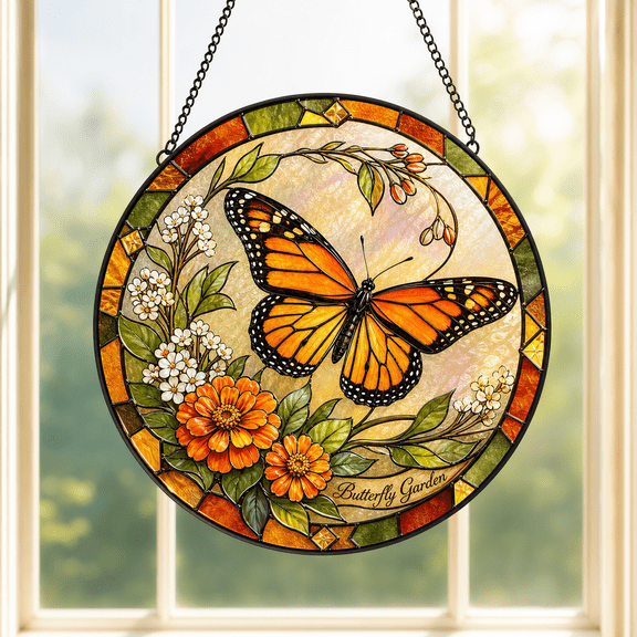Suncatcher Monarch Butterfly Stained Glass Window Hanging for Butterfly Lovers