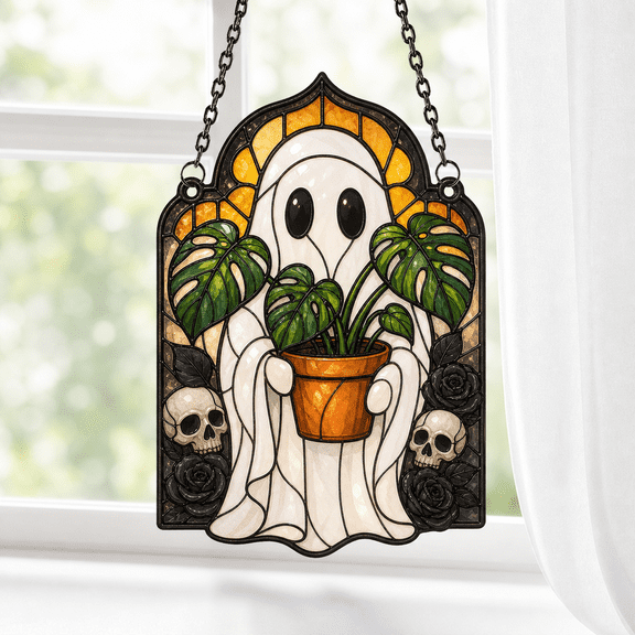 Suncatcher Ornament Ghost Plant Acrylic Window Hanging for Halloween Decor Lovers