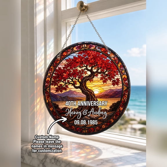 Suncatcher Personalized 40th Anniversary Ruby Glass Window Decor