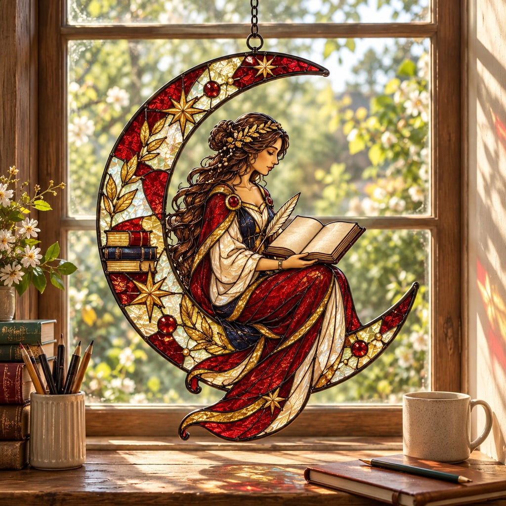 Suncatcher Red Gold Moon Teacher, Acrylic Window Hanging for Educators ...