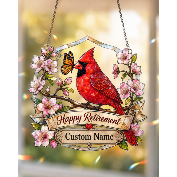 Suncatcher Retirement Cardinal Acrylic Window Hanging Custom Name Retirement Gift