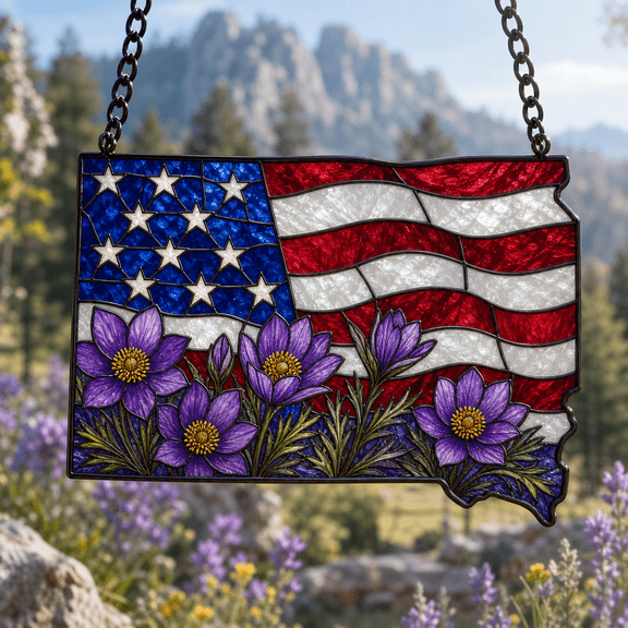 Suncatcher South Dakota Flag and Pasque Flower Acrylic Window Hanging for State Pride
