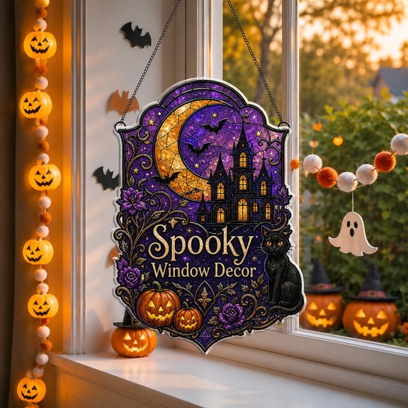 Suncatcher Spooky Halloween Castle Acrylic Window Hanging for Gothic Fall Decor Lovers