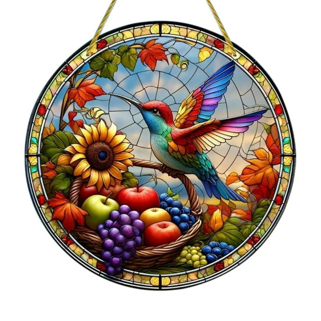 Suncatcher Stained Glass Cardinal Window Wall Hanging Ornament 6 inch Colorful Hand Painted Glass Panel Decor for Home Garden Patio