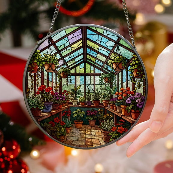 Suncatcher Stained Glass Greenhouse Garden Suncatcher Window Hanging Plant Lover Gift Ornament Mom Gift