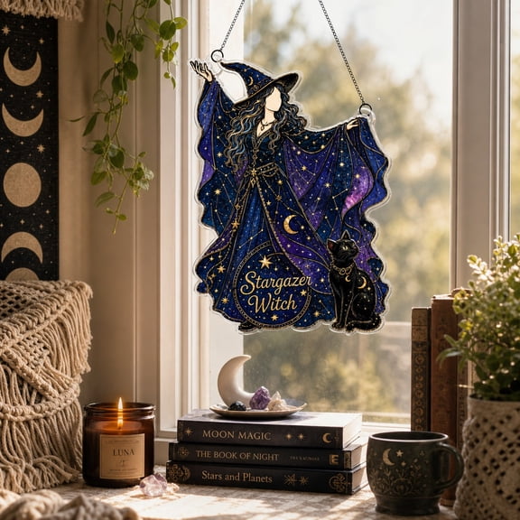 Suncatcher Stargazer Witch Acrylic Window Hanging for Halloween Decor Lovers