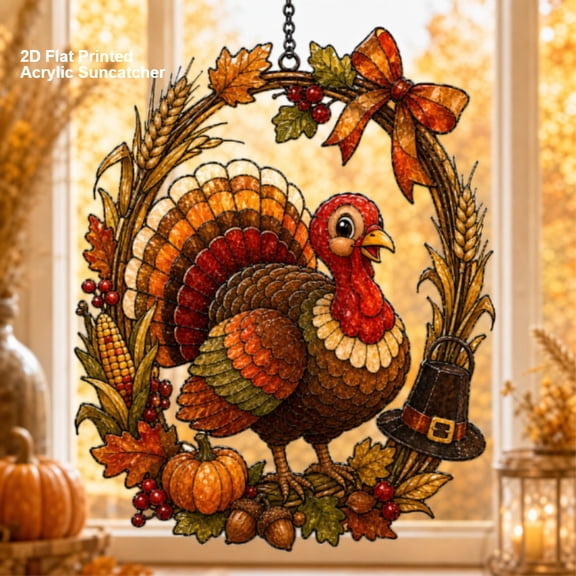 Suncatcher Turkey Thanksgiving Acrylic Window Hanging for Fall Harvest Homes