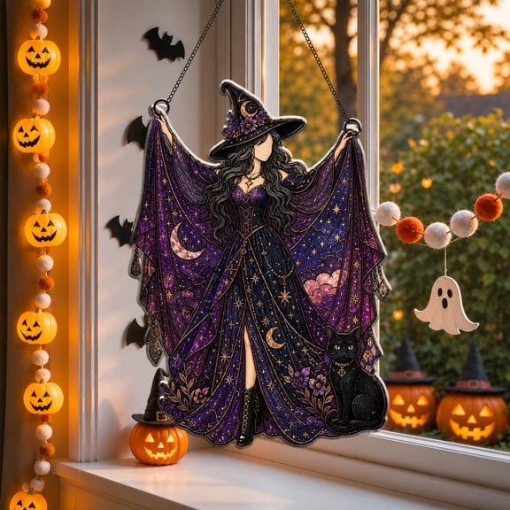 Suncatcher Twilight Witch Acrylic Window Hanging for Halloween and Witchy Decor Lovers