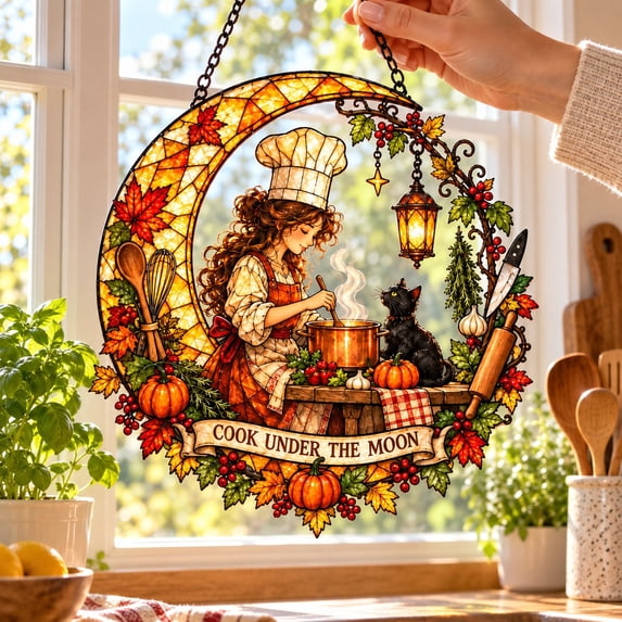 Suncatcher Window Hanging Chef Crescent Moon Acrylic Kitchen Decor for ...
