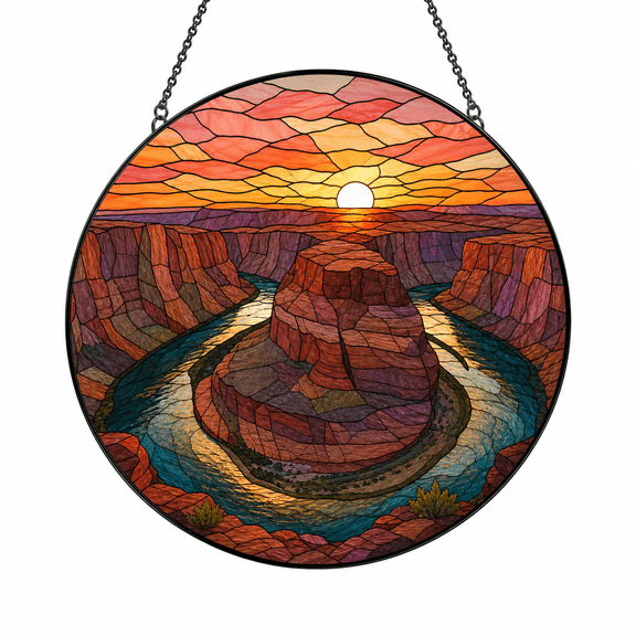 Suncatcher Window Hanging Horseshoe Bend Evening Stained Glass for Sunny Windows, for Nature Lovers