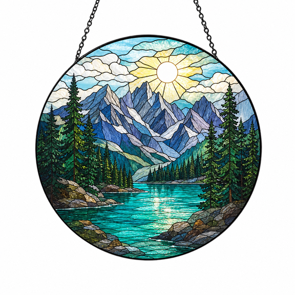Suncatcher Window Hanging North Cascades Lake Stained Glass for Sunlit Windows Nature Lovers