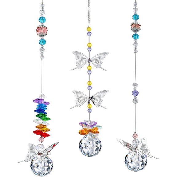 Suncatcher Window Ornament Ball Prism Rainbow Maker Butterfly Decor Pendant Set for Garden