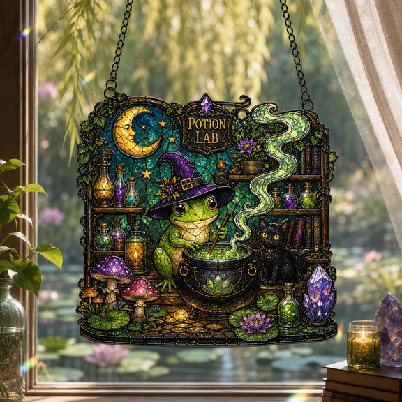 Suncatcher Witch Frog Potion Lab Halloween Acrylic Window Hanging for Spooky Season