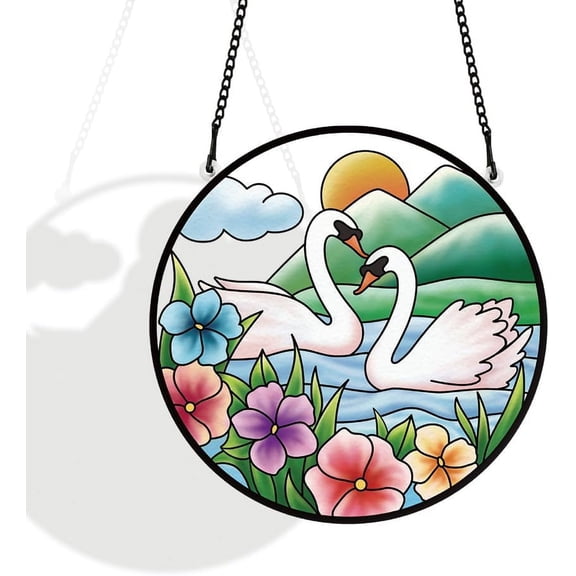 Suncatchers Flowers Swan Acrylic Glass Sun Catcher Summer Hanging Ornament for Bedroom Living Room Patio Wall Pediments Window Decoration Garden Tree Decor Housewarming Memorial Gifts