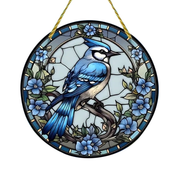 Suncathers for Windows Hanging,Parrot Suncatcher Glass Panel for Wall Art with Chain,Stained Glass Window Hanging Home Decor for Mom,Women,Bird Lovers