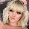 thumbnail image 1 of Suncharm Short Omber Blonde Wigs Wavy Bob Wig with Air Bangs Women's Synthetic Curly Pastel Bob Wig for Girl Colorful Cosplay Wigs, 1 of 7