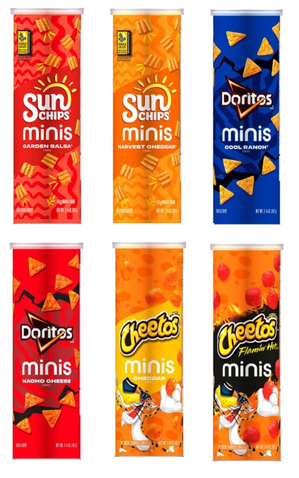 Sunchips, Cheetos, and Doritos Variety Pack, Minis Canisters, 6 Pack