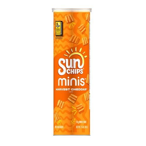 Sunchips Minis, Harvest Cheddar Whole Grain Chips, 3.75 Oz Canister - Pack of 2