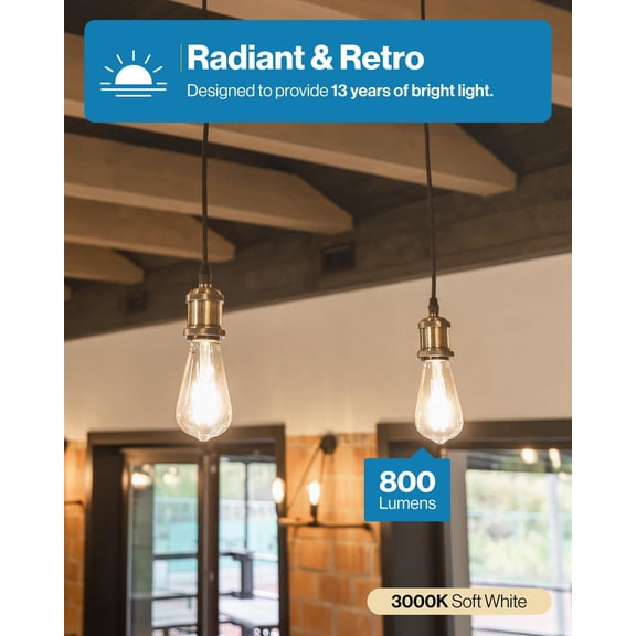 Sunco 10 Pack Edison Bulbs LED ST64, Clear Vintage Filament Waterproof Bulb, 800 LM, 8.5W (60W Equivalent), ST19, 3000K Warm White, E26 Medium Base, Decorative Dimmable UL