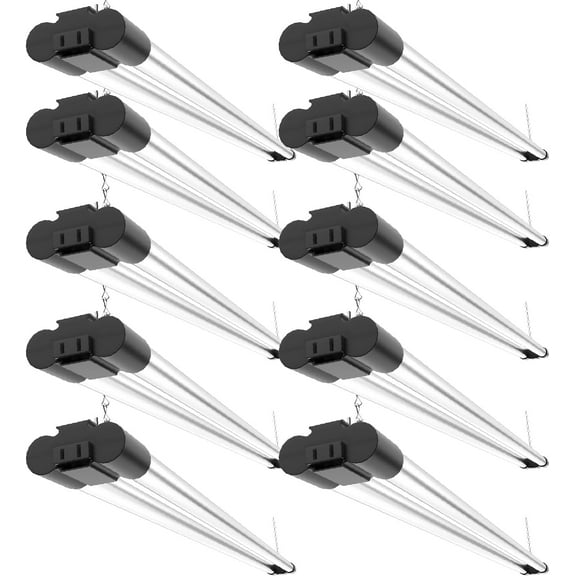Sunco 10 Pack LED Workshop Garage Black Shop Light 4FT, Plug in Linkable Utility Light Fixtures, 260W=40W, 5000K Daylight, Frosted Lens, Pull Chain, Hanging/Mounted, 4100 LM - ETL Energy Star