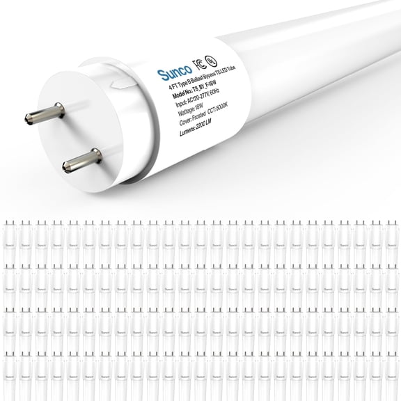 Sunco 100 Pack T8 LED Bulbs 4 Foot, Tube Light Bulbs Ballast Bypass, 48 Inch Fluorescent Replacement, 2200 LM, 18W, 5000K Daylight, Single Ended Power, Type B, Frosted Lens UL