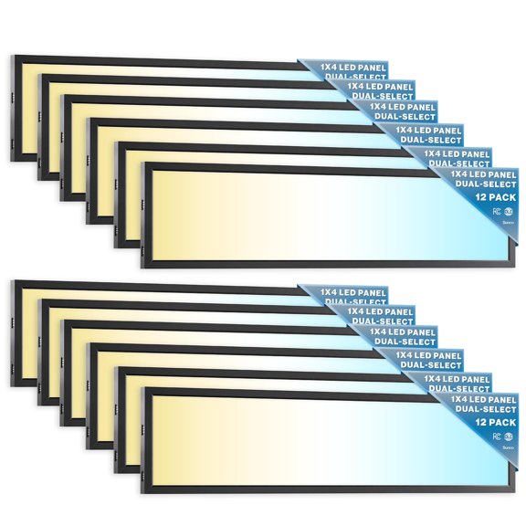 Sunco 12 Pack 1x4 LED Flat Panel Lights, 3CCT Selectable, 30-46W, Dimmable