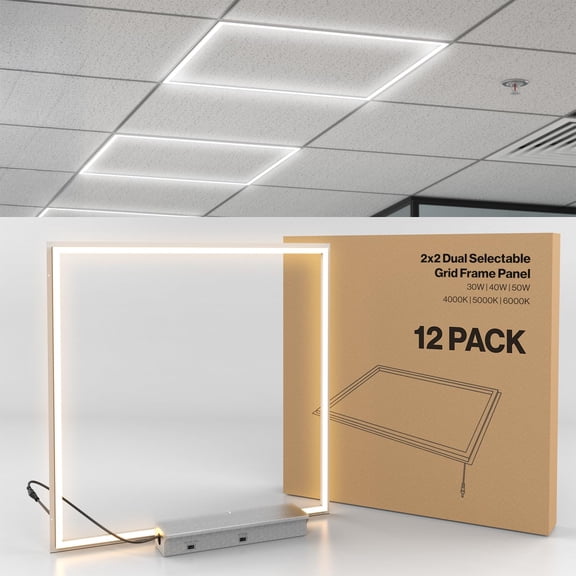 Sunco 12 Pack 2x2 Edge-Lit Frame LED Panel Lights, Drop Ceiling Flat Light Fixture, 5500 LM, Selectable Features, 30W/40W/50W, 4000K/5000K/6000K, Dimmable (0-10V) ETL