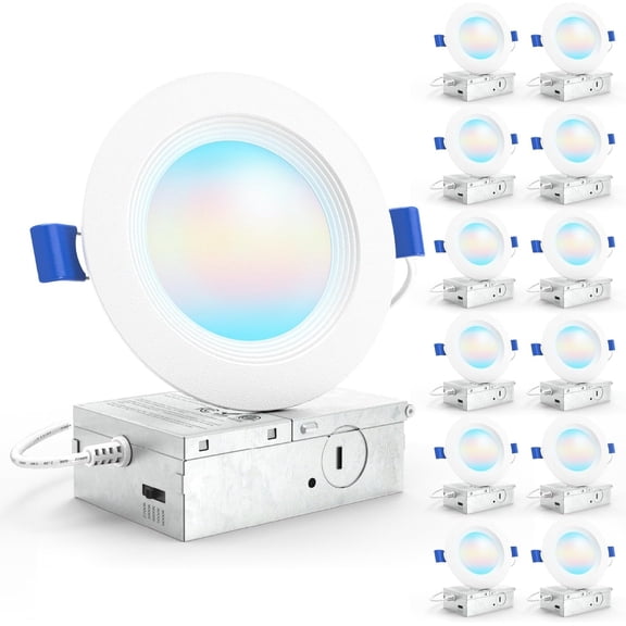 Sunco 12 Pack 4 Inch Recessed Lights, LED Baffle Trim, Selectable CCT 2700K/3000K/4000K/5000K/6000K Dimmable 10W, Canless with Junction Box