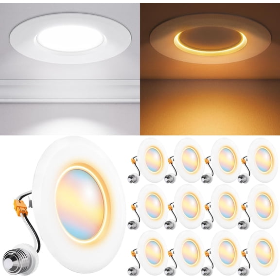Sunco 12 Pack 5CCT LED Recessed Lighting 4 Inch with Night Light, 2700K/3000K/4000K/5000K/6000K Selectable, Dimmable Lights, 8W, 770LM, Damp Rated, Retrofit Installation - ETL