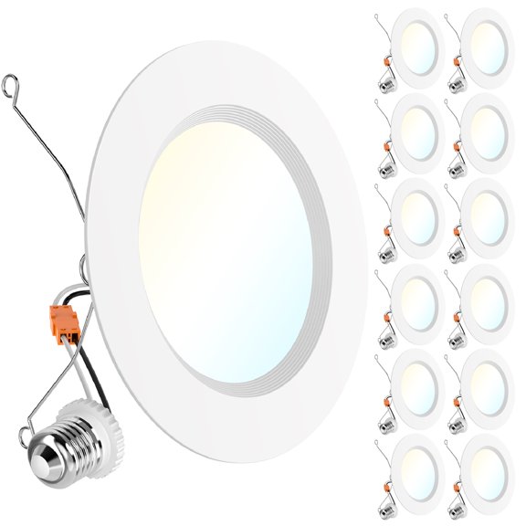 Sunco 12 Pack 6 Inch LED Recessed Light Retrofit, Can Lights for Ceiling, 1700 LM High Brightness, Selectable CCT 2700K/3000K/4000K/5000K/6000K, 17W=120W, Dimmable, Baffle Trim, Damp Rated UL