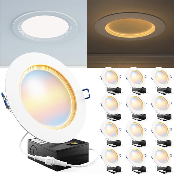Sunco 12 Pack 6 Inch Slim LED Recessed Ceiling Lights, Night Light, 5CCT