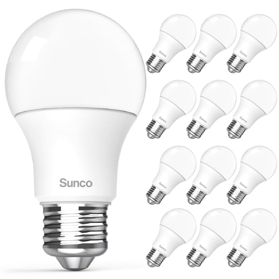 Sunco 12 Pack A19 LED Light Bulbs, E26 Base Lamp Bulbs, [Focos LED para Casa], 1600 LM, 12W (100W Equivalent), 2700K Soft White, Non-Dimmable, 25000 Lifetime Hours for Bedroom, Bathroom UL