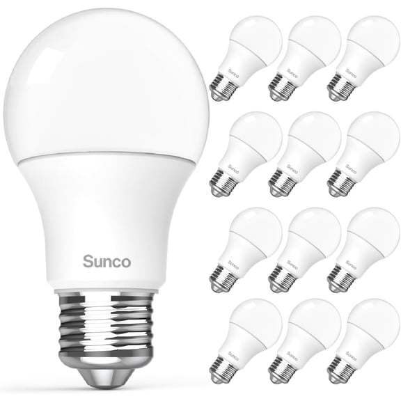 Sunco 12 Pack A19 LED Light Bulbs, E26 Base Lamp Bulbs, [Focos LED para Casa], 1600 LM, 12W (100W Equivalent), 5000K Daylight, Non-Dimmable, 25000 Lifetime Hours for Bedroom, Bathroom UL