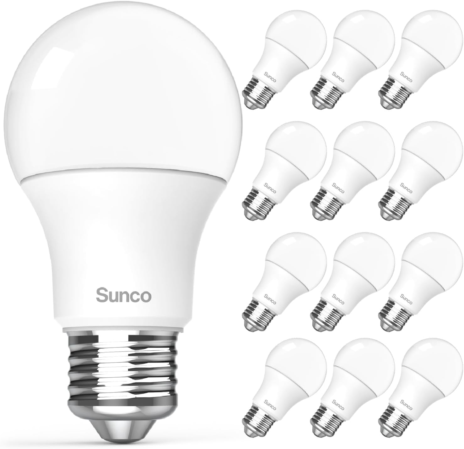 Sunco 12 Pack A19 LED Light Bulbs, [Focos para Casa], E26 Base Lamp Bulb for Bedroom Bathroom, 850 LM, 8W (60W Equivalent), 4000K Cool White, Non-Dimmable, 25000 Lifetime Hours UL