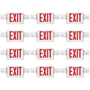 Sunco 12 Pack Red Exit Signs With Emergency Lights, Two Adjustable Square LED Lights, 94V-0 Fire Resistant, Backup Battery, 120-277V, Wall Or Ceiling Mount, Commercial Grade Double Sided.