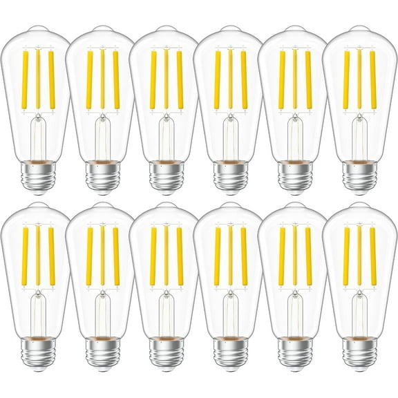 Sunco 12 Pack Vintage LED Edison Bulbs, 75W Equivalent 8.5W, 1000 LM, Dimmable ST58 Filament, ST18, 5000K Daylight, E26 Medium Base, Clear Glass Light Bulbs