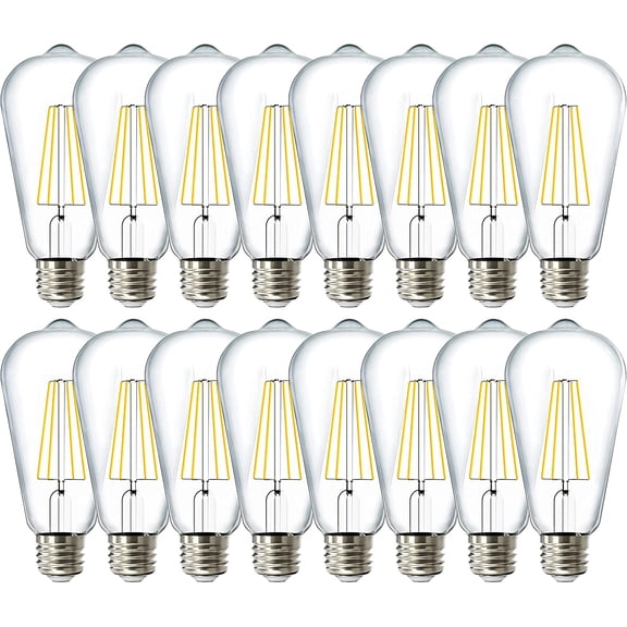 Sunco 16 Pack Edison Bulbs LED ST64, Clear Vintage Filament Waterproof Bulb, 800 LM, 8W (60W Equivalent), ST19, 3000K Warm White, E26 Medium Base, Decorative Dimmable UL