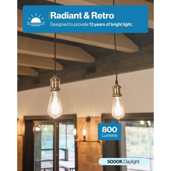 Sunco 16 Pack Edison Bulbs LED ST64, Clear Vintage Filament Waterproof Bulb, 800 LM, 8W (60W Equivalent), ST19, 5000K Daylight, E26 Medium Base, Decorative Dimmable UL