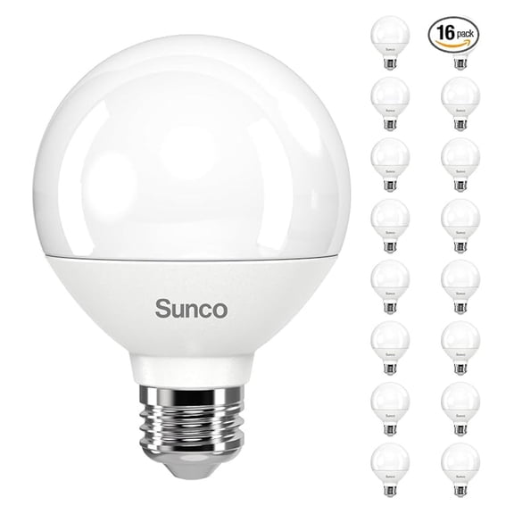 Sunco 16 Pack G25 LED Light Bulbs, Globe Vanity Lights for Bathroom High Output, 1000 LM, 11W (100W Equivalent), 2700K Soft White, Dimmable, E26 Base, Round Frosted Decorative Bulb UL