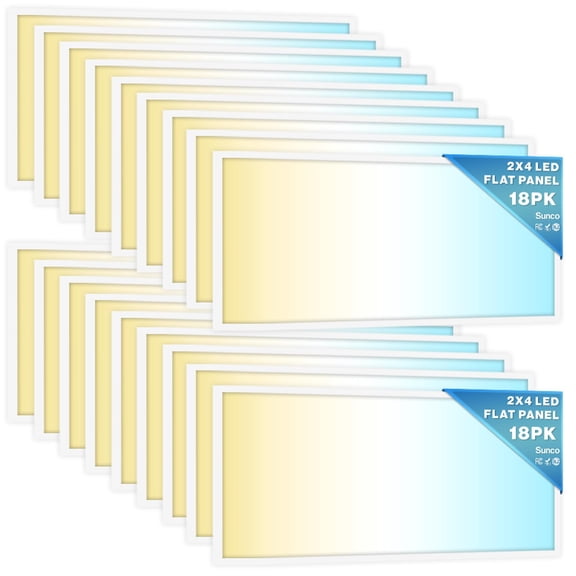 Sunco 18 Pack 2x4 LED Flat Panel Lights 3CCT Selectable, 30-50W, Dimmable