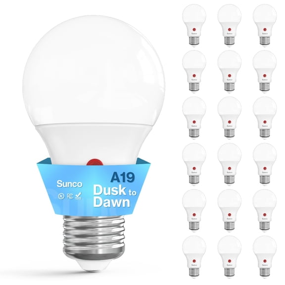Sunco 18 Pack Dusk to Dawn LED Outdoor Light Bulb A19, Photocell Automatic for Exterior Lighting, 800 LM, 9W (60W Eqv.), 5000K Daylight, Auto On/Off Sensor, IP65 Rated UL.
