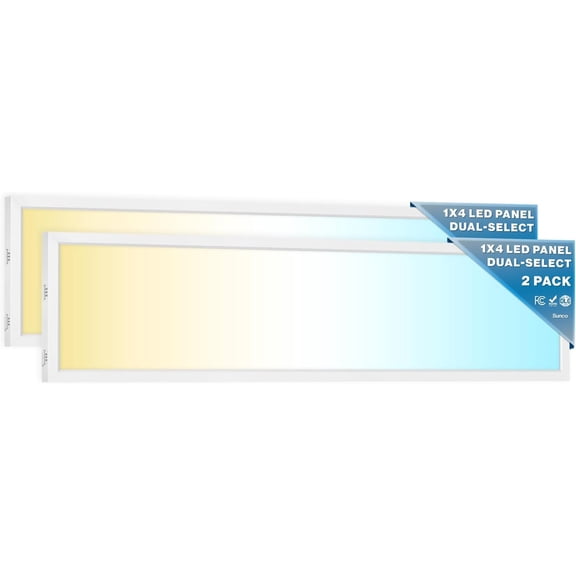 Sunco 1x4 LED Flat Panel Light Fixture 50W Selectable Brightness 3750/5000/5700LM Selectable Color Temperature 3500K/4000K/5000K 0-10V Dimming Matte White Drop Ceiling Office Lights ETL 2 Pack
