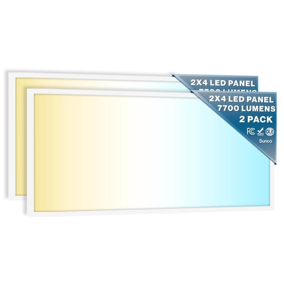 Sunco 2 Pack 2x4 LED Flat Panel Lights, 3CCT Selectable, 40-60W, Dimmable