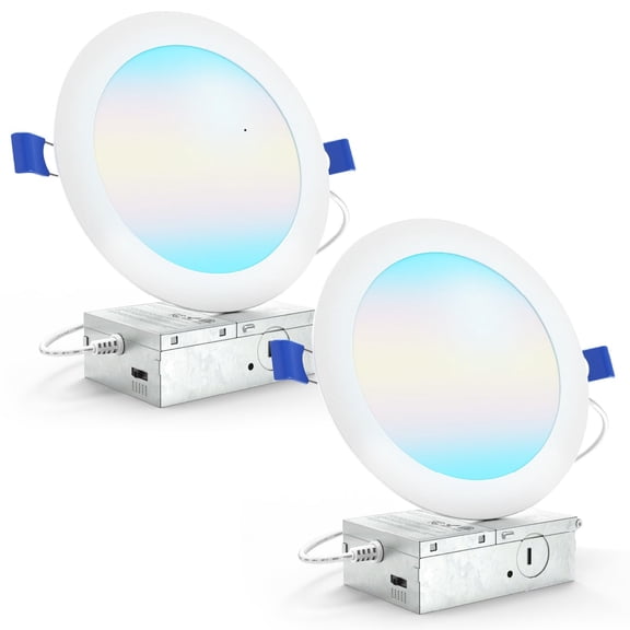 Sunco 2 Pack 6 Inch Canless LED Ultra-Slim Recessed Light, 5CCT, 14W=100W