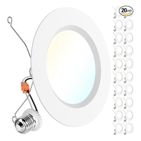 Sunco 20 Pack 6 Inch LED Recessed Light Retrofit, Can Lights for Ceiling, 1700 LM High Brightness, Selectable CCT 2700K/3000K/4000K/5000K/6000K, 17W=120W, Dimmable, Baffle Trim, Damp Rated UL.