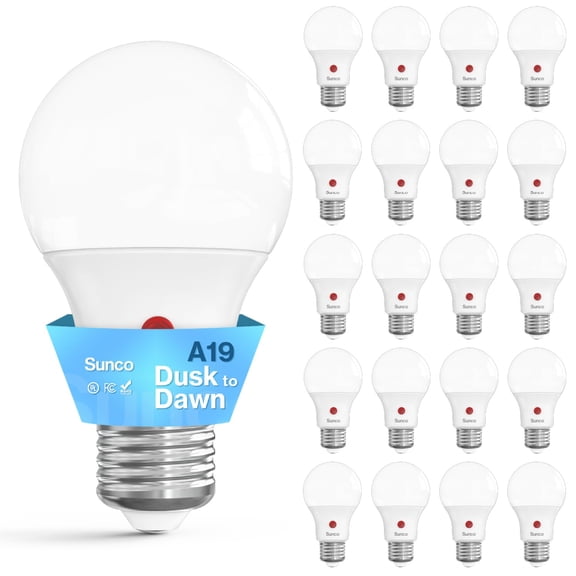 Sunco 20 Pack Dusk to Dawn LED Outdoor Light Bulb A19, Photocell Automatic for Exterior Lighting, 800 LM, 9W (60W Eqv.), 3000K Soft White, Auto On/Off Sensor, IP65 Rated UL
