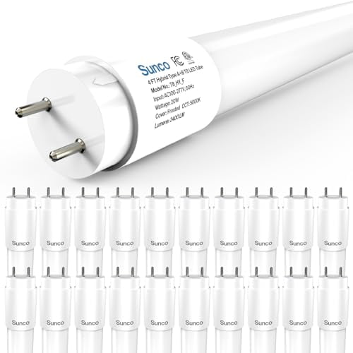 Sunco 20 Pack T8 LED Bulbs 4 Foot, 48 Inch Tube Light Bulbs Fluorescent Replacement, Single or Double Ended Hybrid Type A+B, 2400 LM, 20W, 5000K Daylight, Frosted Lens ETL
