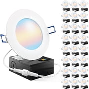 Sunco 24 Pack 4 Inch LED Recessed Lights, Canless Ceiling Light Slim, 650 LM, 10W, Selectable CCT 2700K/3000K/4000K/5000K/6000K, Dimmable, Wafer Thin, with Junction Box ETL