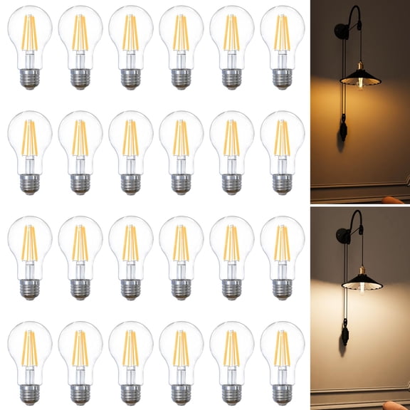 Sunco 24 Pack Edison Bulbs LED Vintage Light Bulbs, Filament Night Light Bulbs, Antique Spiral Bulb for String Lights, 800 LM, 8W=60W, 2700K Warm White (2000K Amber Glow), Dimmable, E26 Base, ETL